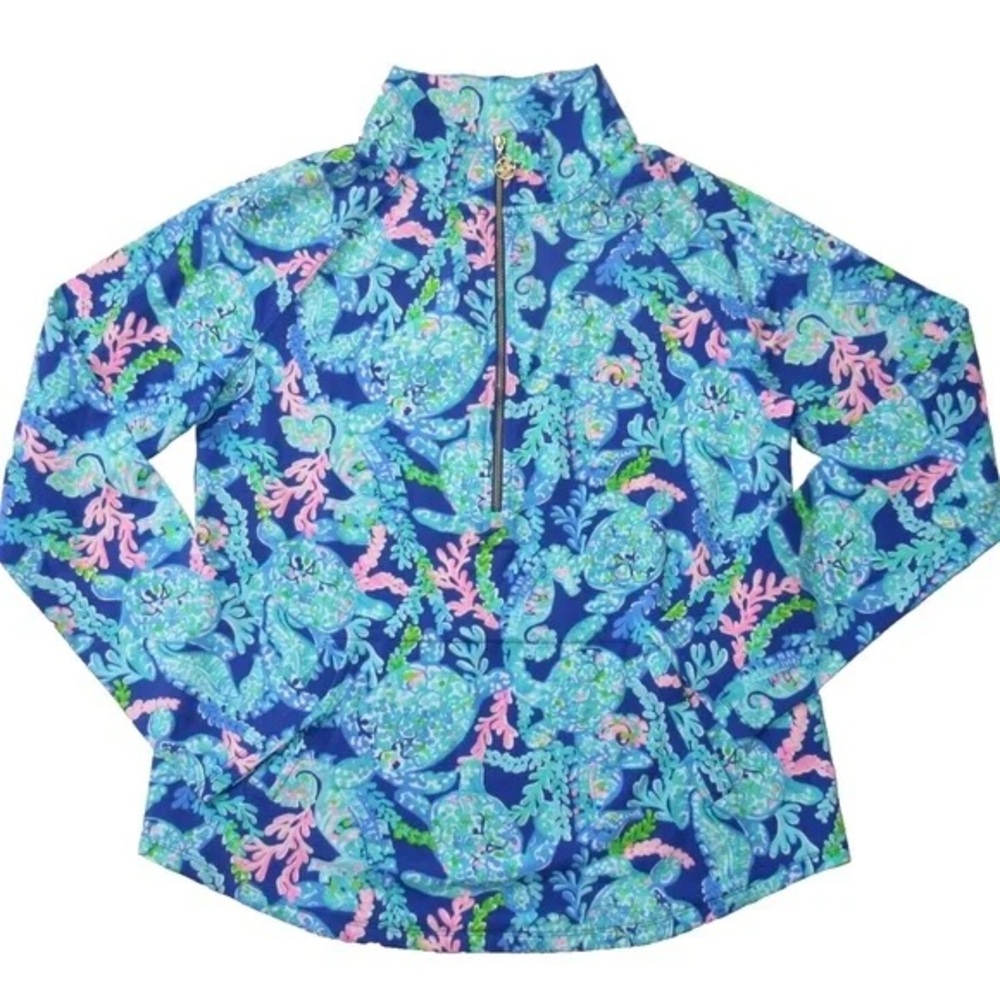 LILLY PULITZER “UPF 50+Skipper Popover”Blue Sea Turtle Print pullover sweatshirt - Picture 11 of 11